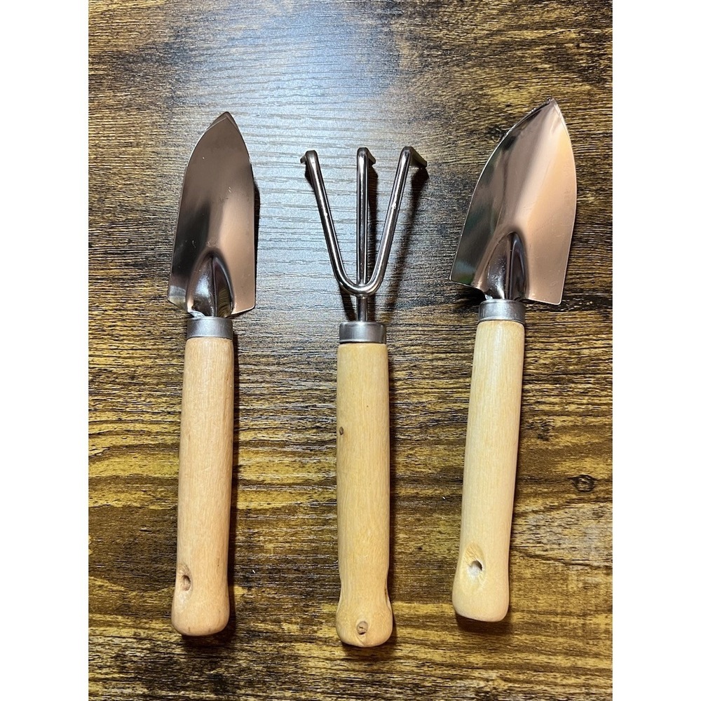 Porch Goose‎ Accessory 3 Pcs Mini Garden Tool Set Metal & Wood Summer Decor